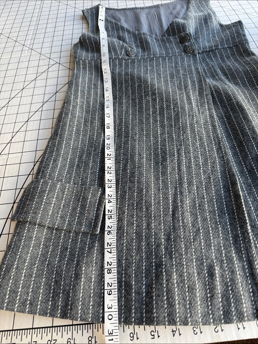 Gray Wool Pinstripe Jumper Tunic Pinafore Thistle Buttons Lined A-Line XS S - Picture 12 of 16